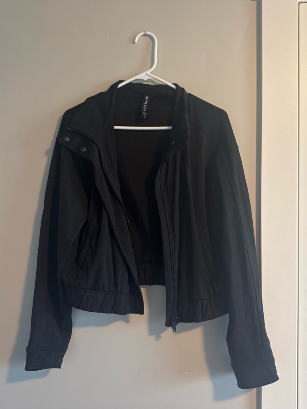 Athleta Black Bomber Jacket with Zip Front